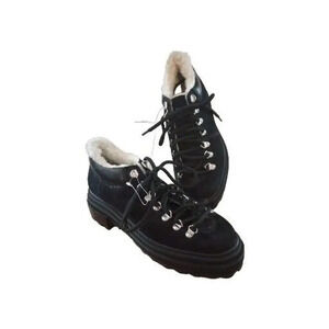 Schutz Lucille Chunky Shoe New Black Suede Sherpa Lined Lace Boots Sz 7.5 Oxford